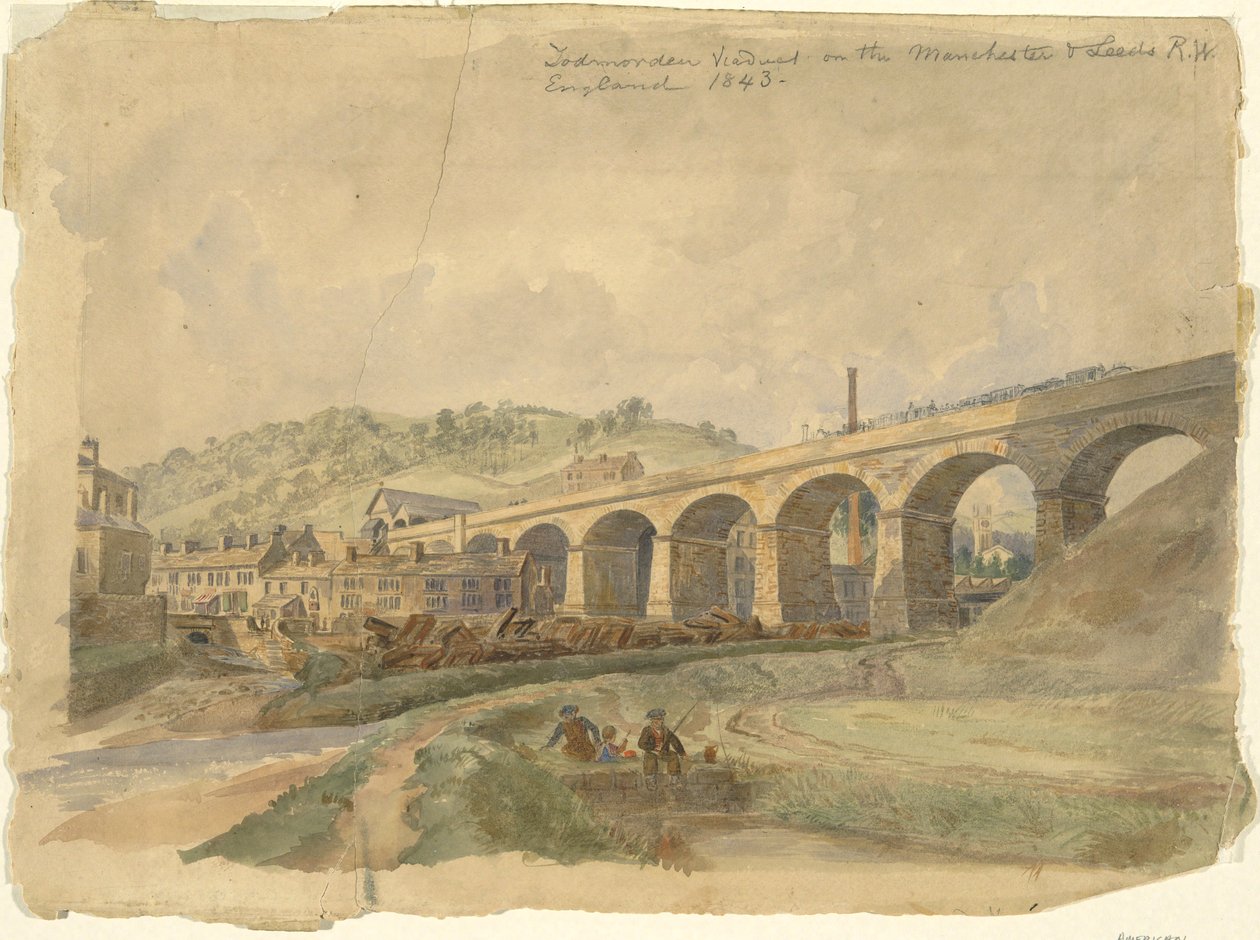 Todmorden Viaduct på Manchester & Leeds Railway, England 1843 av Arthur Fitzwilliam Tait