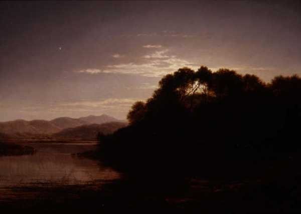 Månuppgång på stranden av en sjö av Arthur Gilbert