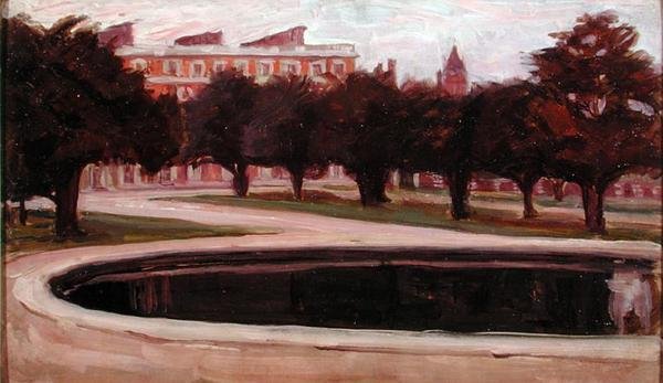 Hampton Court Palace (olja på panel) av Arthur Haythorne Studd