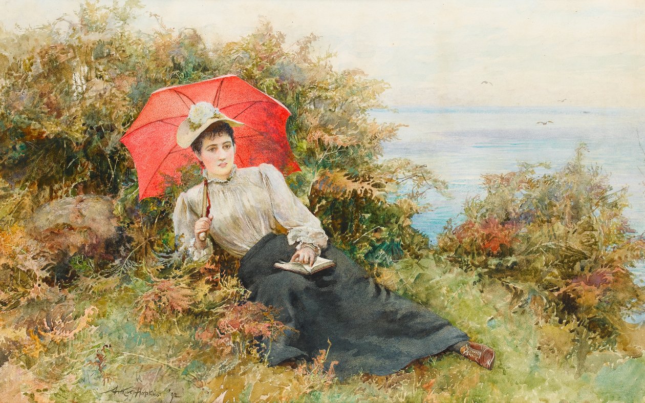 A Quiet Read by the Cliff Path (wc på papper) av Arthur Hopkins