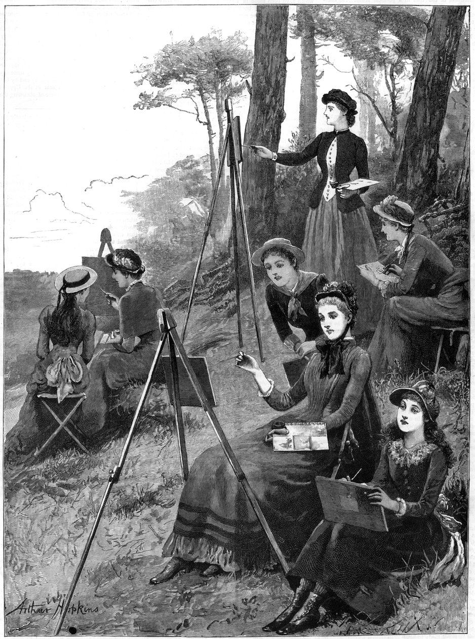 En skissklubb för kvinnor, 1885. av Arthur Hopkins