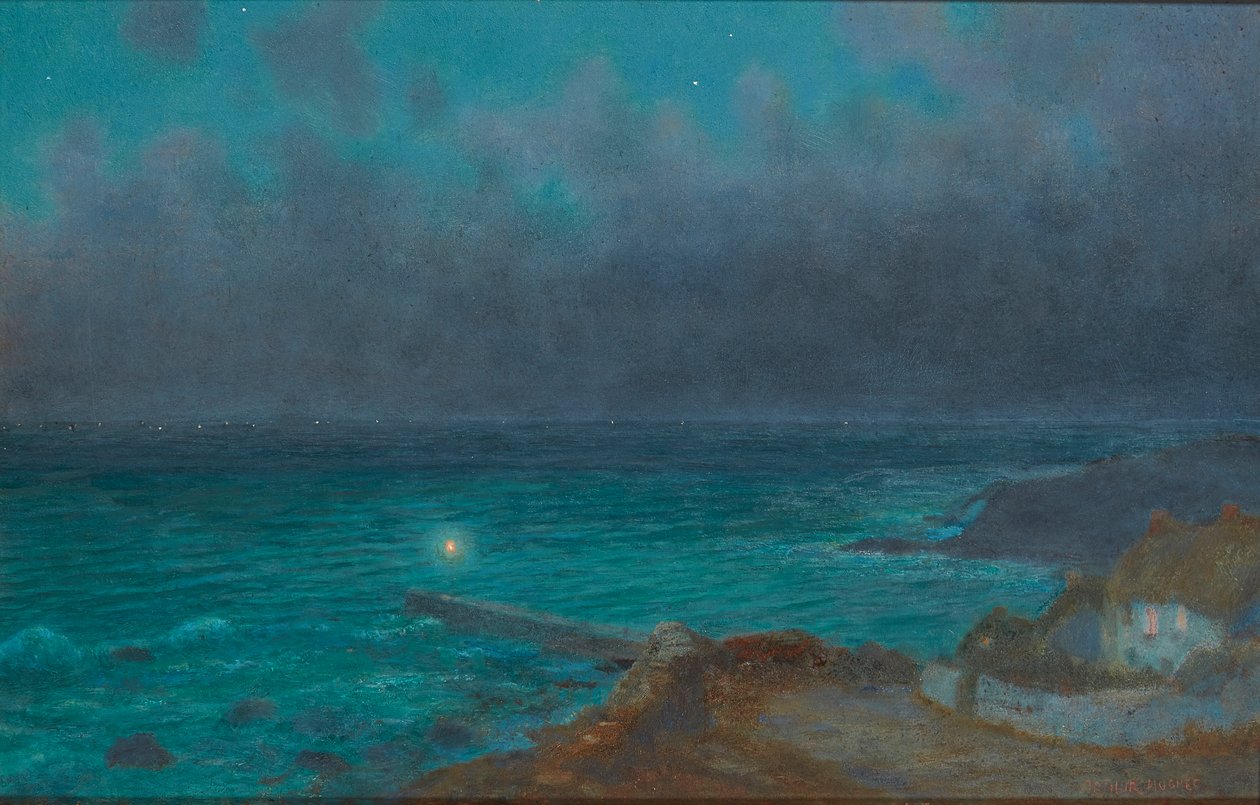 A Safe Haven, Cornwall (olja ombord) av Arthur Hughes