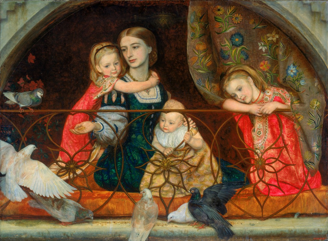 Fru Leathart och hennes tre barn, ca 1863-65 av Arthur Hughes