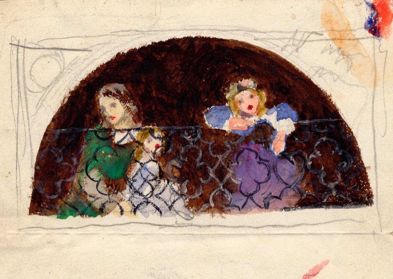 Skiss för porträtt av fru Leathart och barn (akvarell och kroppsfärg på papper) av Arthur Hughes