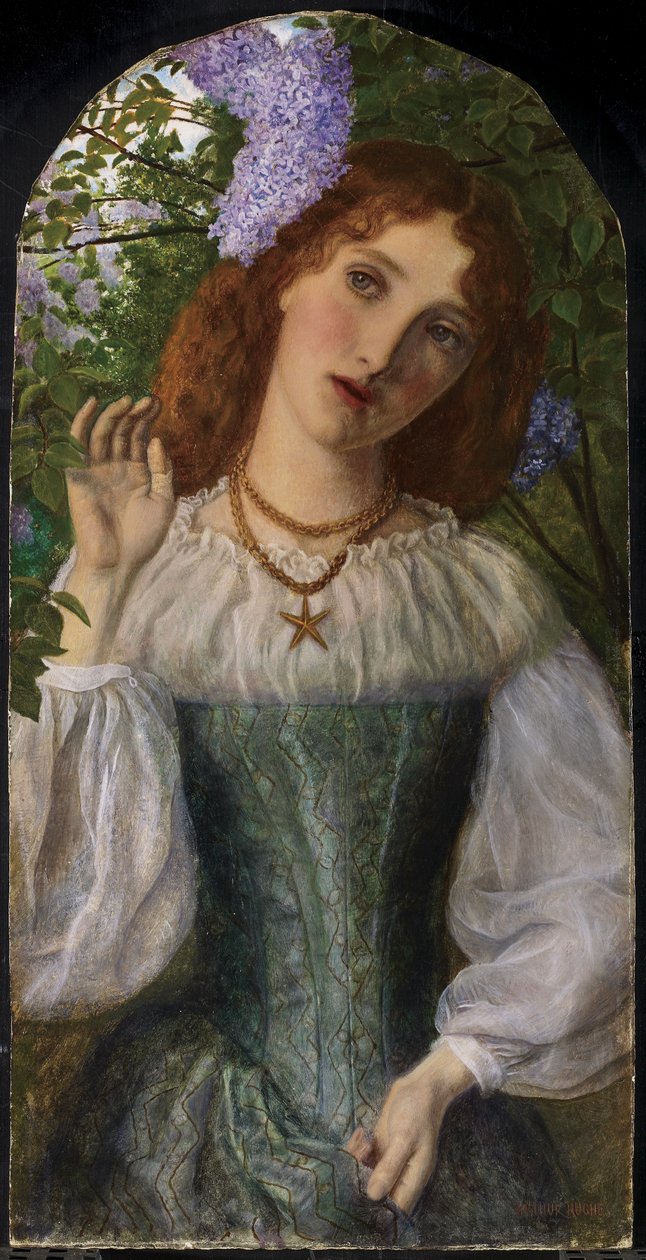 Damen med syrenerna, 1863 av Arthur Hughes