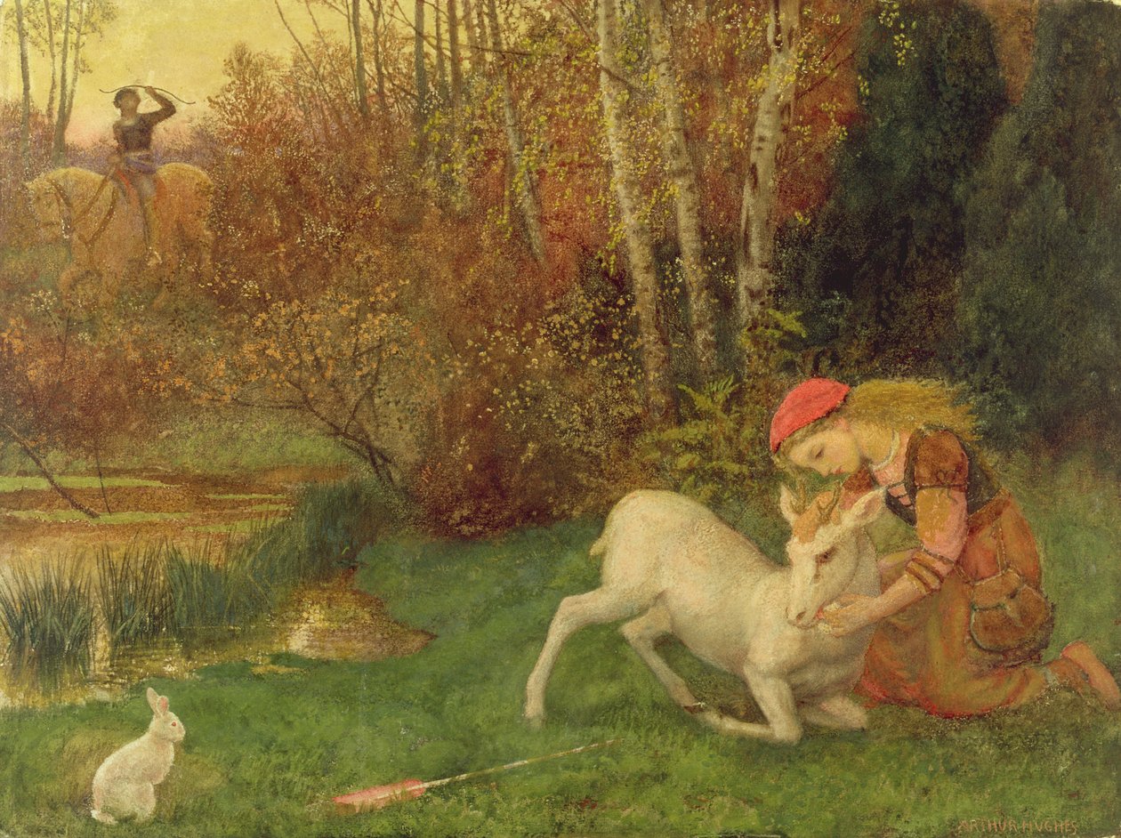 The White Hind, ca 1870 (gouache) av Arthur Hughes