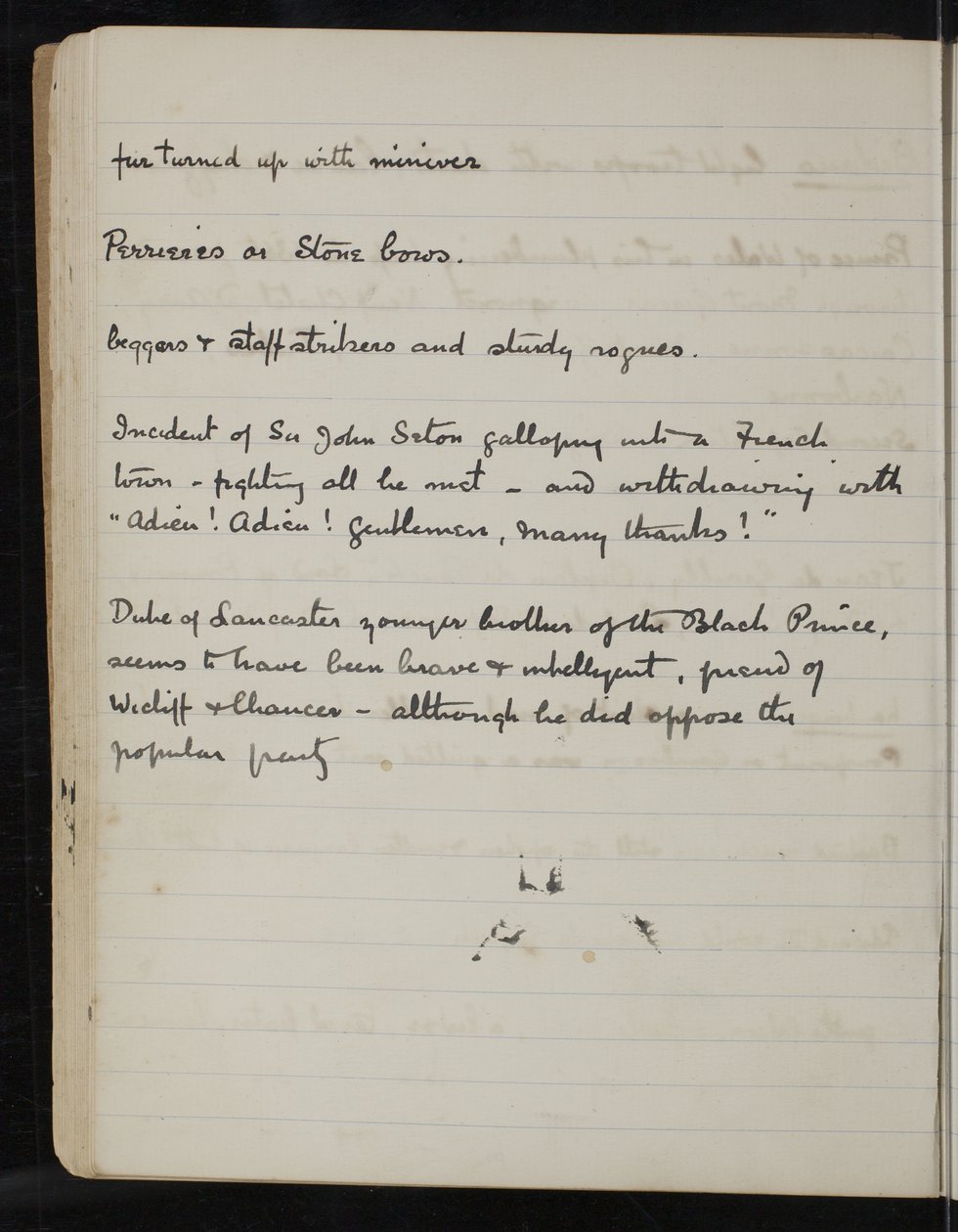 Sida från en anteckningsbok för The White Company, The Newberry Library Vault Folio Case MS 5116 nr. 2 av Arthur Ignatius Conan Doyle