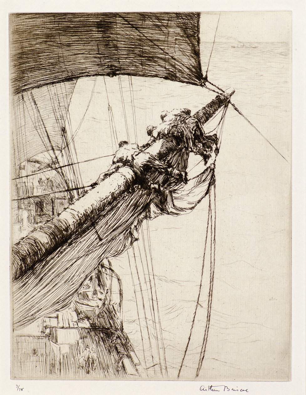 Aloft med segel (etsning) av Arthur John Briscoe