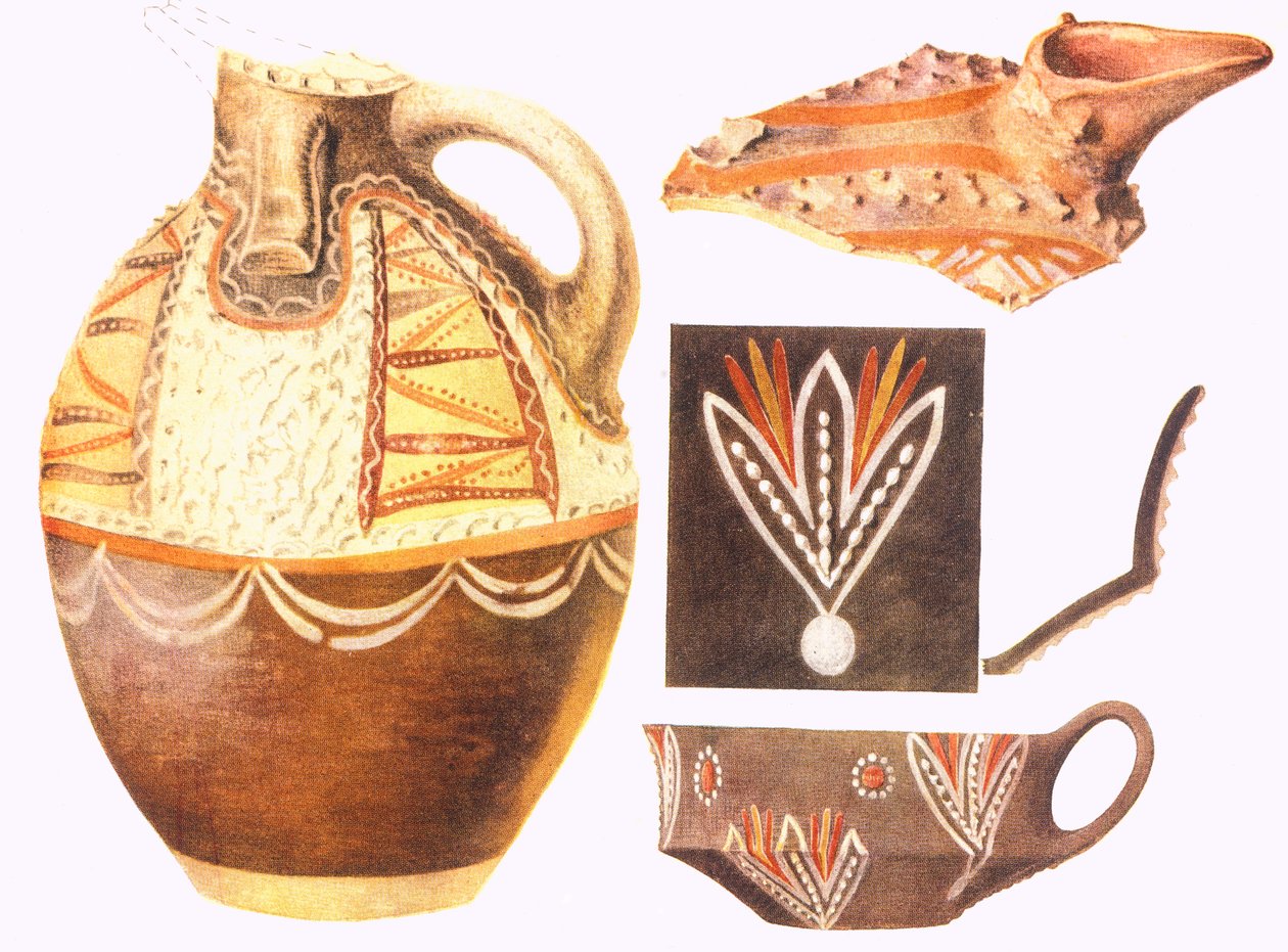 Kopreproduktioner och färgglada fragment från Knossos av Arthur John Evans