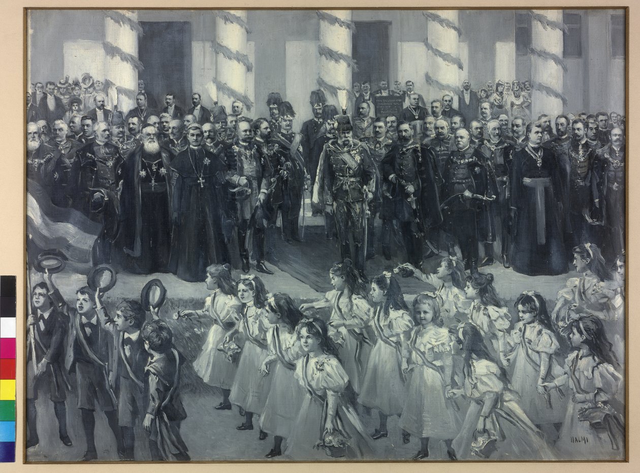 Hyllning av skolbarnen i Zagreb 1895 av Arthur Lajos Halmi