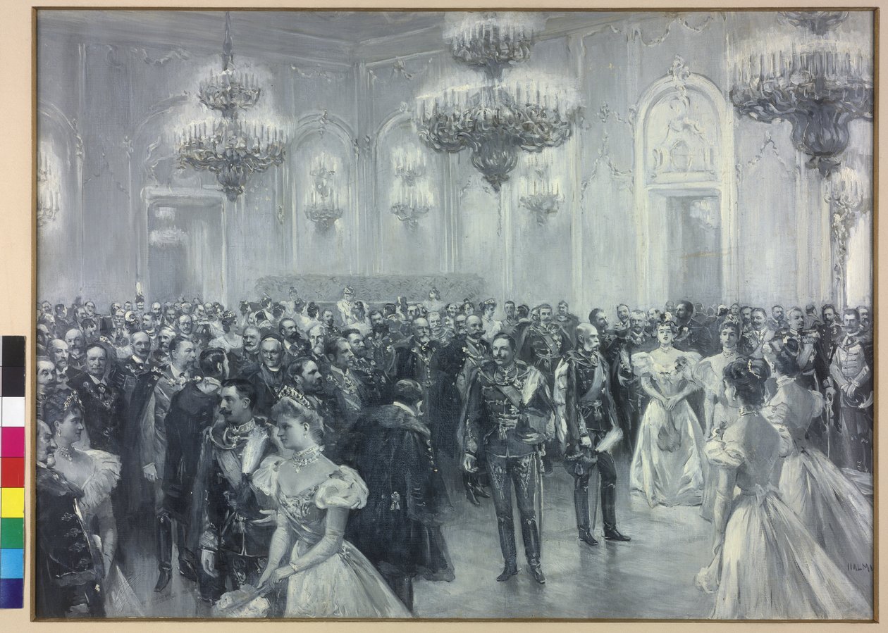 Mottagning vid hovet i samband med kejsar Wilhelm II:s besök i Budapest 1897 av Arthur Lajos Halmi