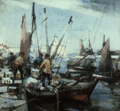 Harbour Scene (olja på duk) av Arthur MacDonald