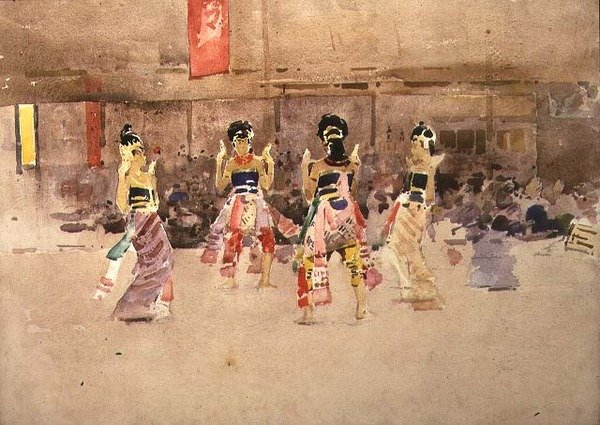 Javanesiska dansare (akvarell på papper) av Arthur Melville