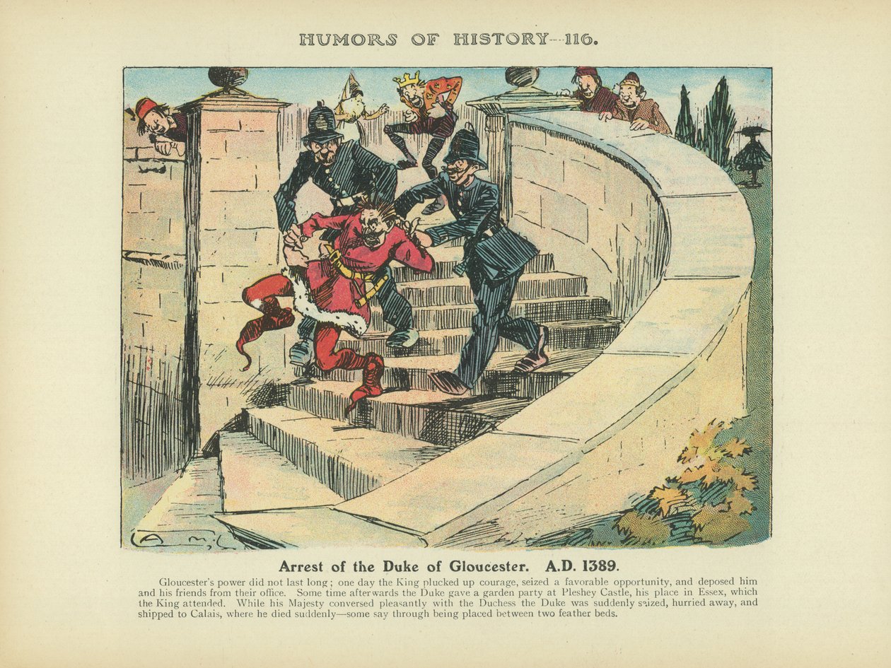 Arrestering av hertigen av Gloucester. A.D. 1389 (färglitografi) av Arthur Moreland