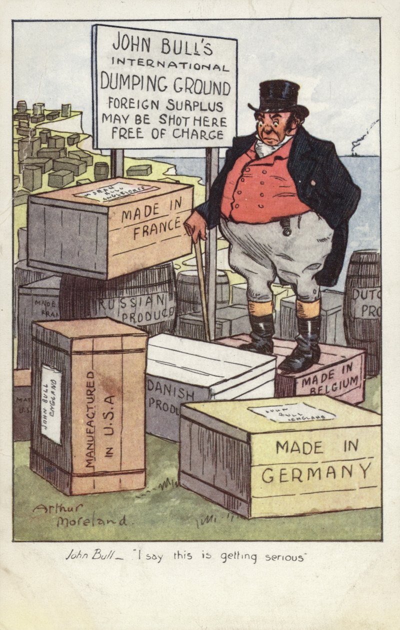 John Bulls internationella dumpningsplats (färglitografi) av Arthur Moreland
