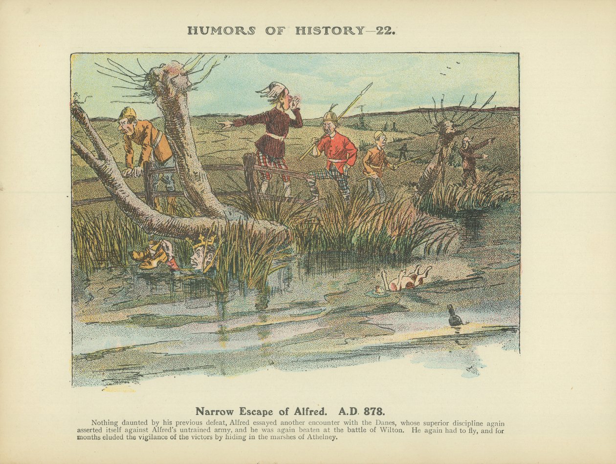 Alfreds snäva flykt. A.D. 878 (färglitografi) av Arthur Moreland