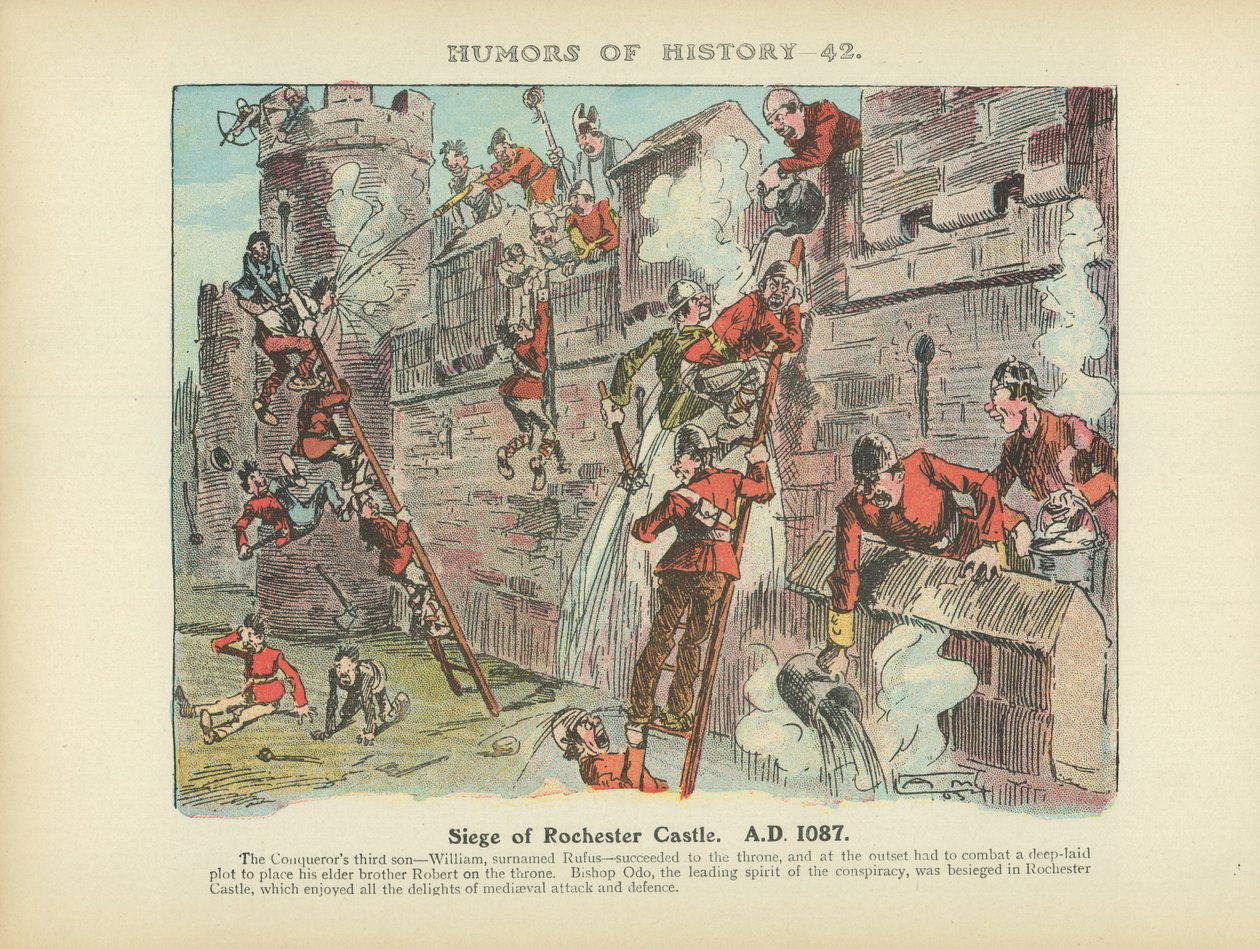 Belägringen av Rochester Castle. A.D. 1087 (färglitografi) av Arthur Moreland