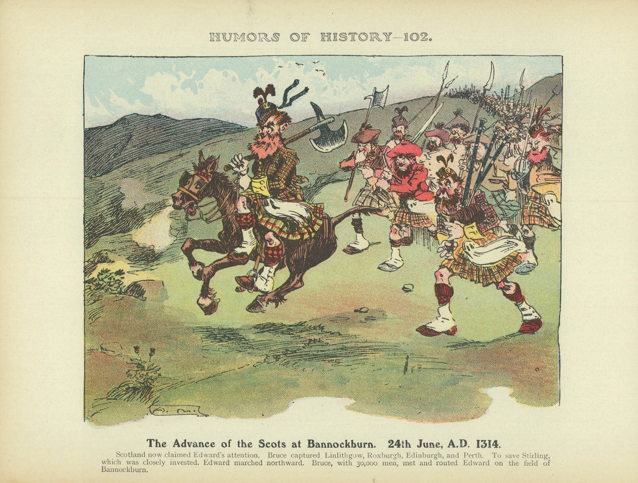 Skottarnas framryckning vid Bannockburn. 24 juni 1314 e.Kr. (färglitografi) av Arthur Moreland
