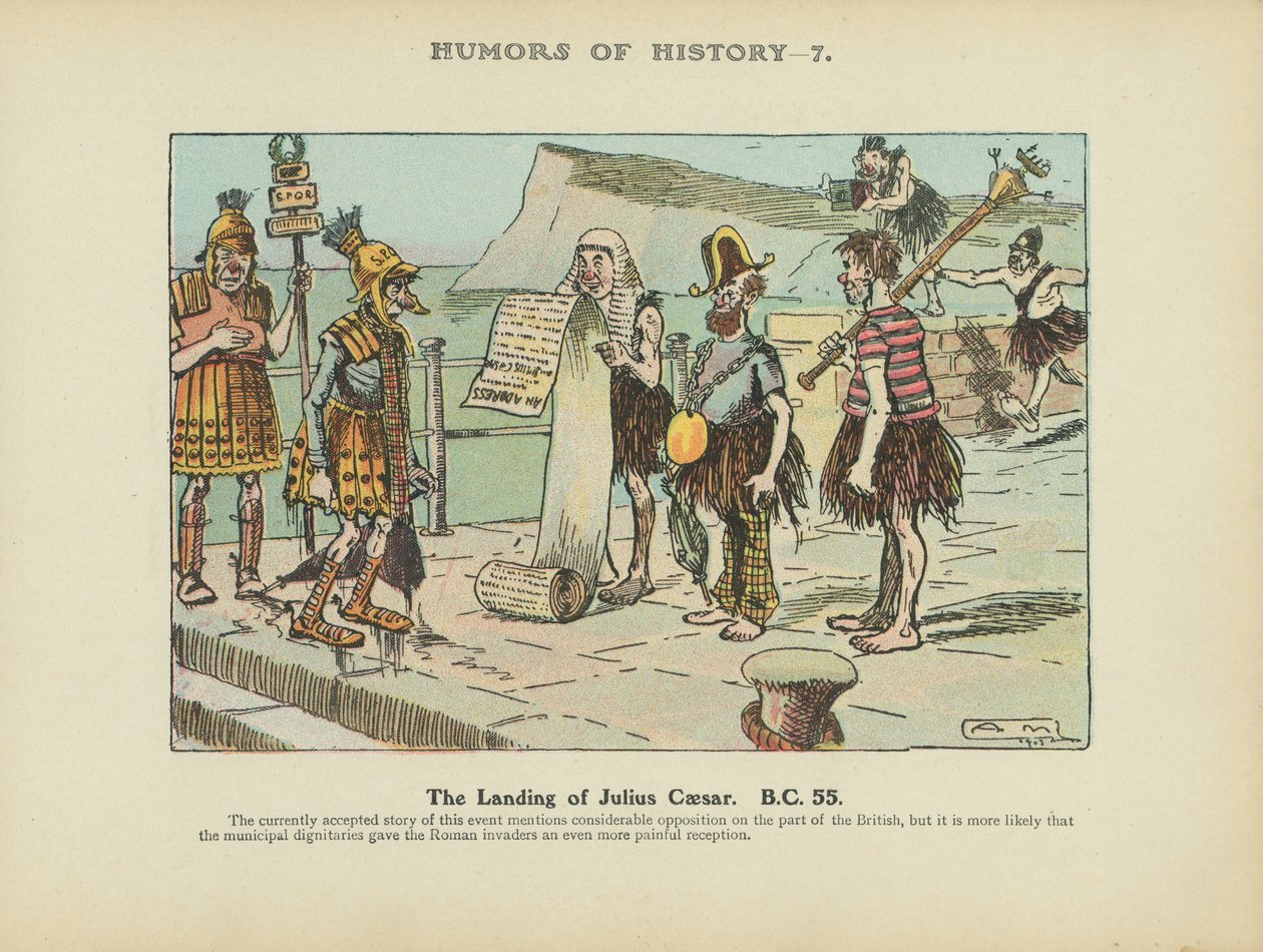 Julius Caesars landstigning. F.Kr. 55 (färglitografi) av Arthur Moreland