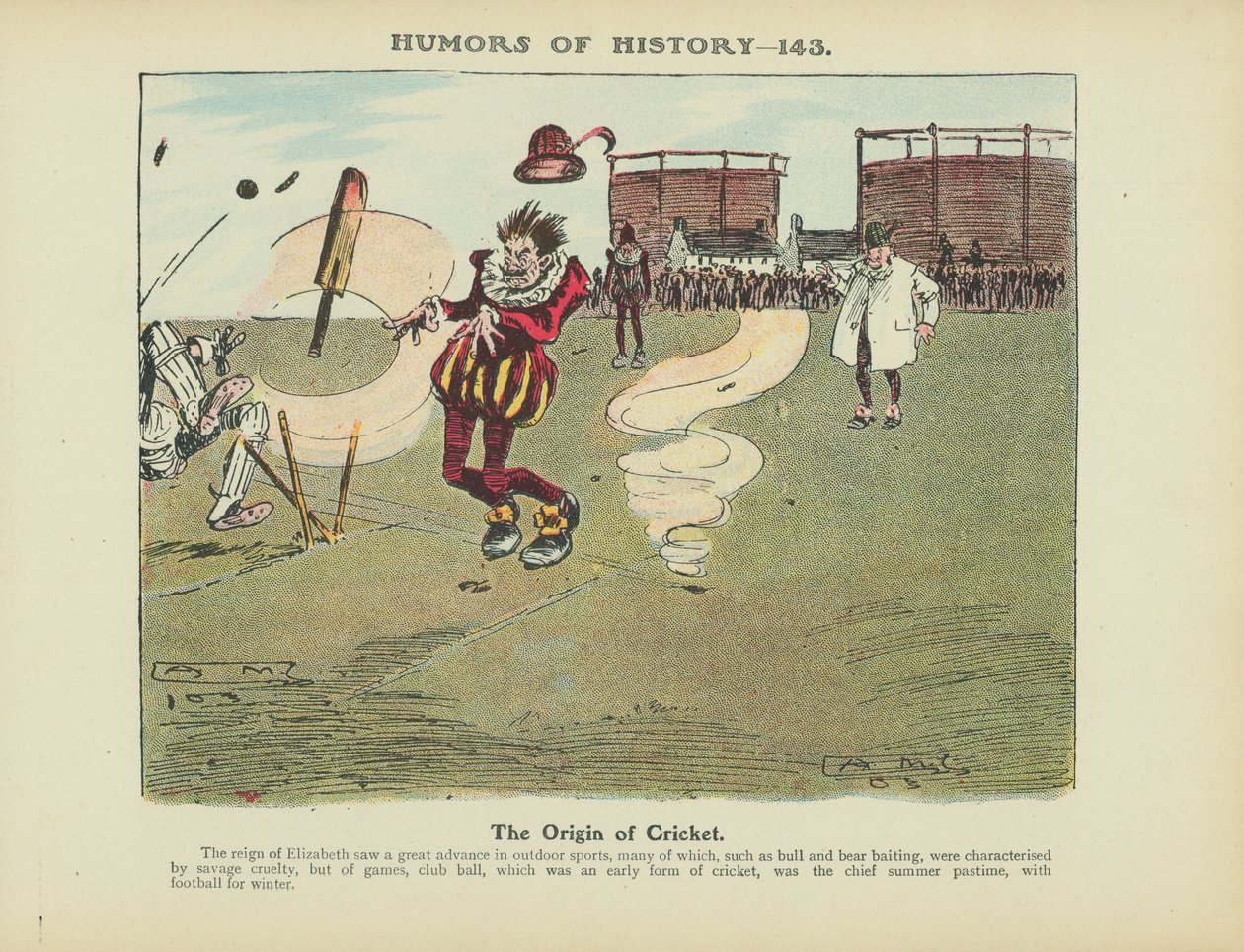 Cricketspelets ursprung (färglitografi) av Arthur Moreland