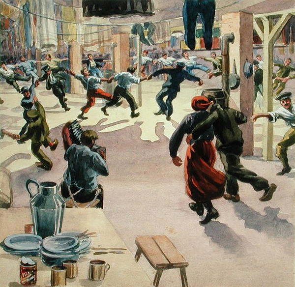 Julafton i Giessen Camp, ca 1916 (akvarell på papper) av Arthur Nantel