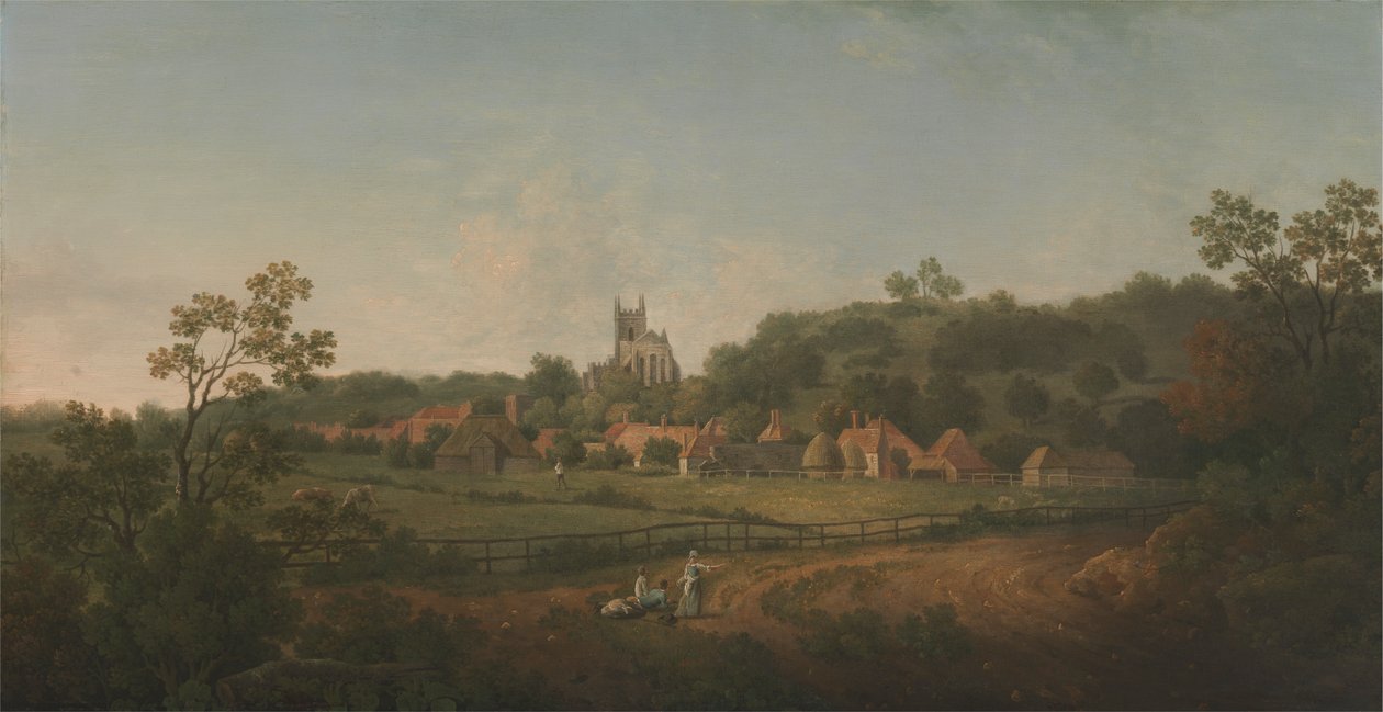 En avlägsen utsikt över Hythe Village and Church, Kent av Arthur Nelson