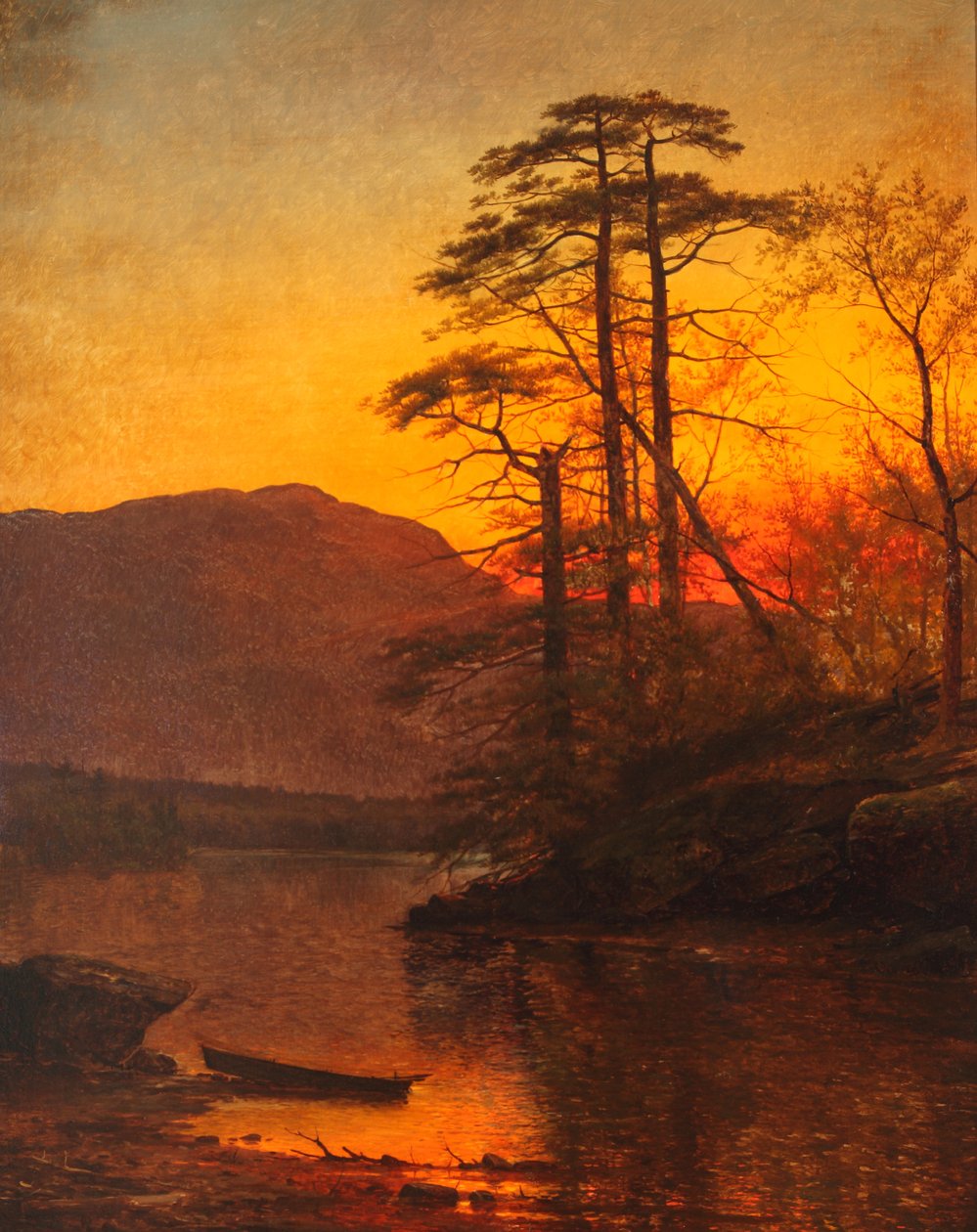 Kväll vid floden Ausable 1875 (olja på duk) av Arthur Parton