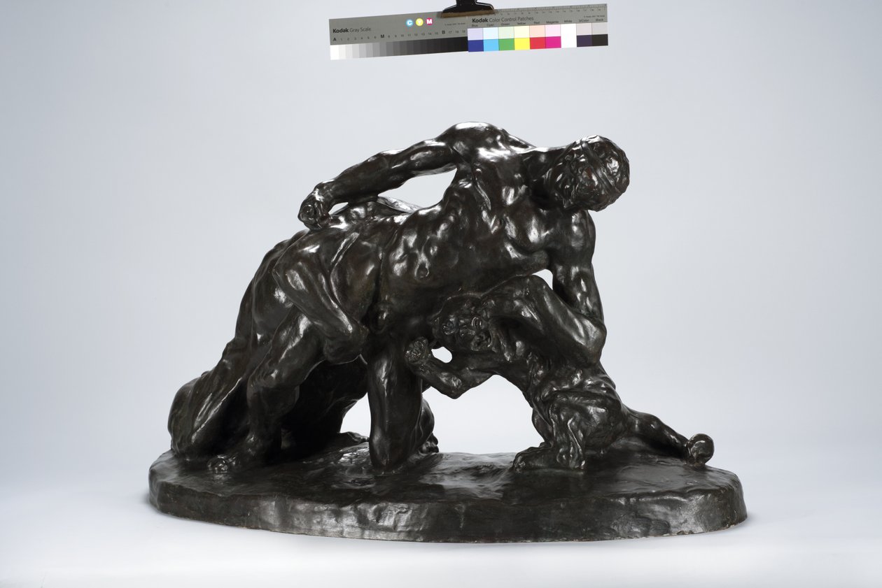 Man inlåst i strid med Lioness Cub (brons) av Arthur Putnam