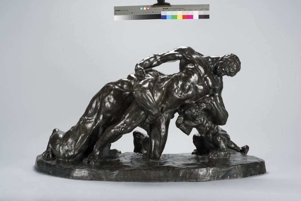Man inlåst i strid med Lioness Cub (brons) av Arthur Putnam