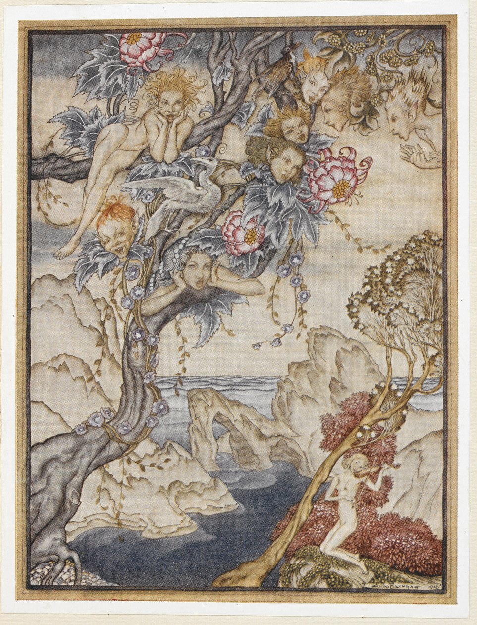 AKT III: Scen II, rad 144 Ön är full av ljud, ljud och söta luftar, som ger glädje och inte gör ont. av Arthur Rackham
