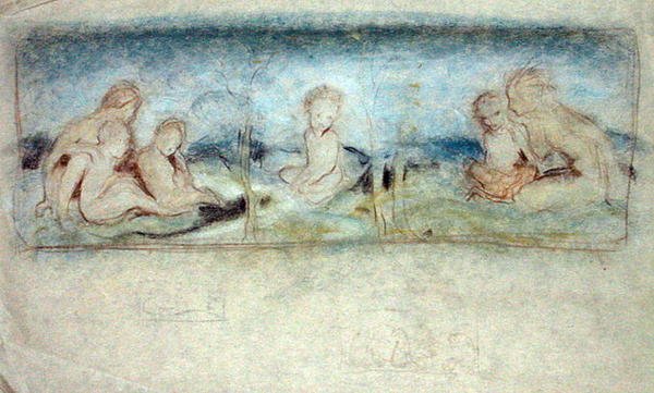 A Child Among Fairies Study för en oljemålning (pastell på papper) av Arthur Rackham