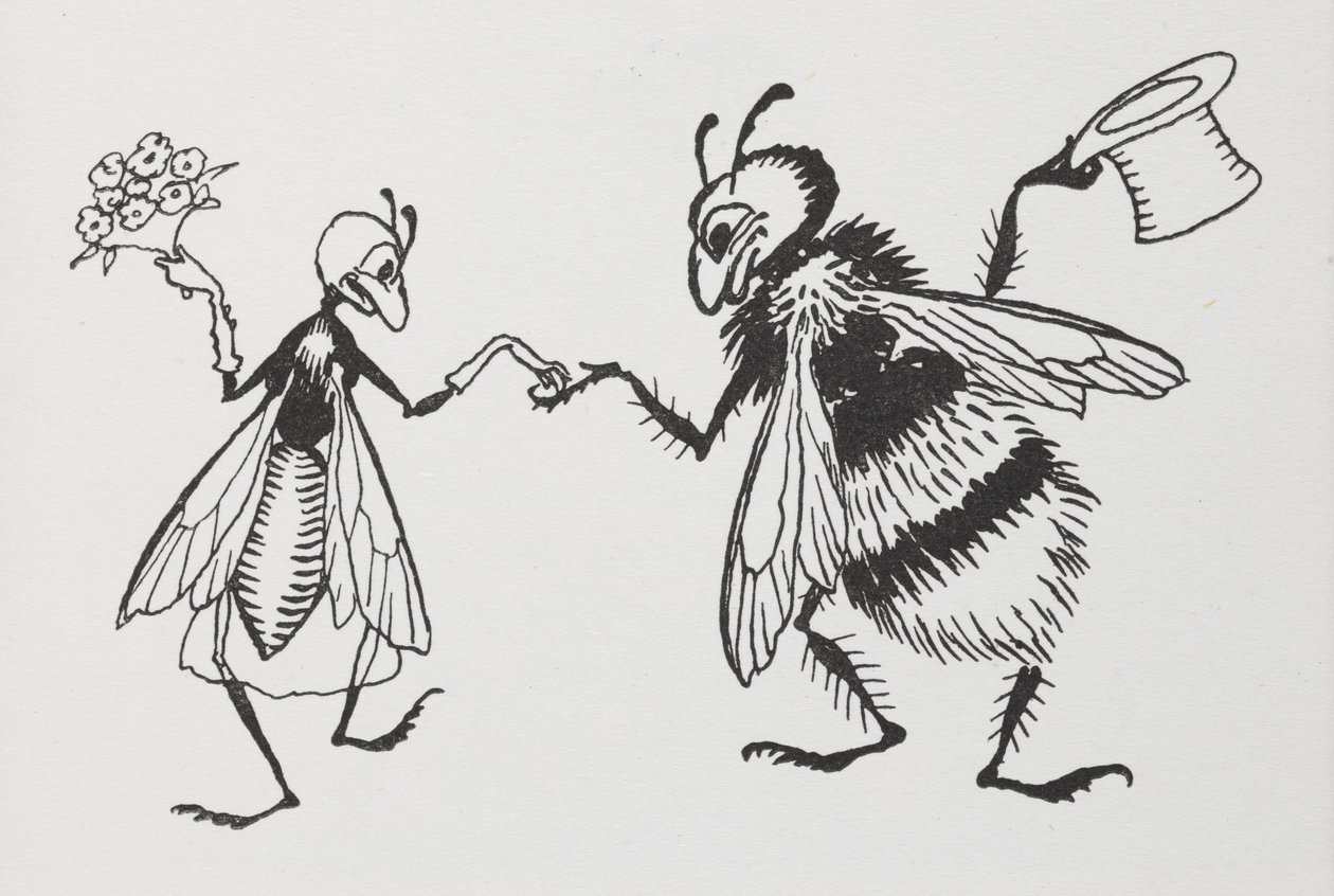En fluga och ett bi gifter sig. av Arthur Rackham