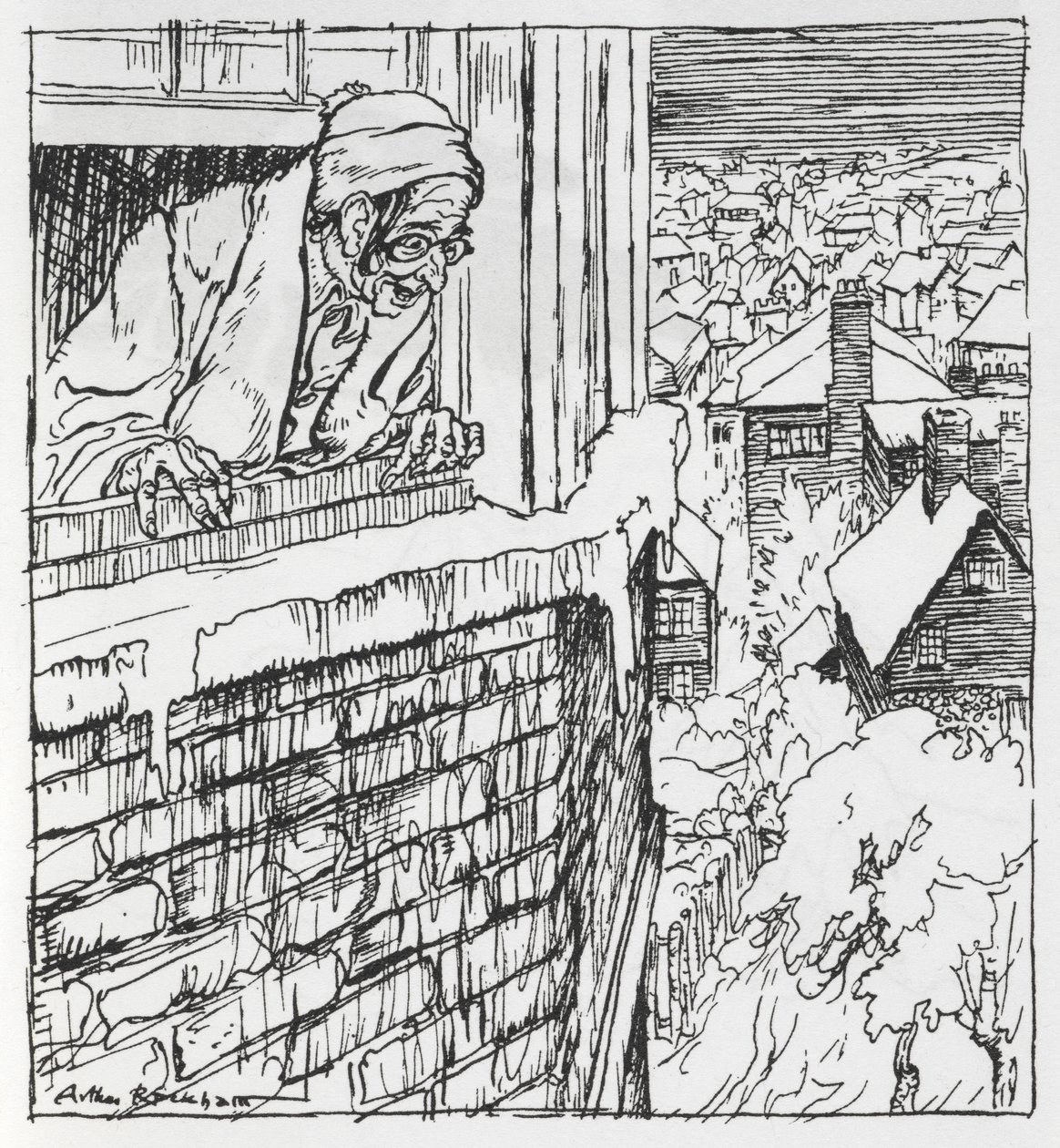 En man tittar ut genom ett fönster av Arthur Rackham