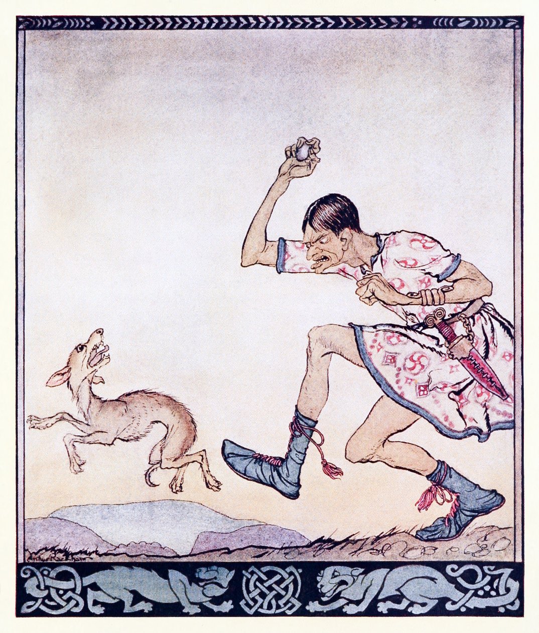 En man som inte gillade hundar. Han hatade dem faktiskt. från The Birth of Bran i Irish Fairy Tales av Arthur Rackham