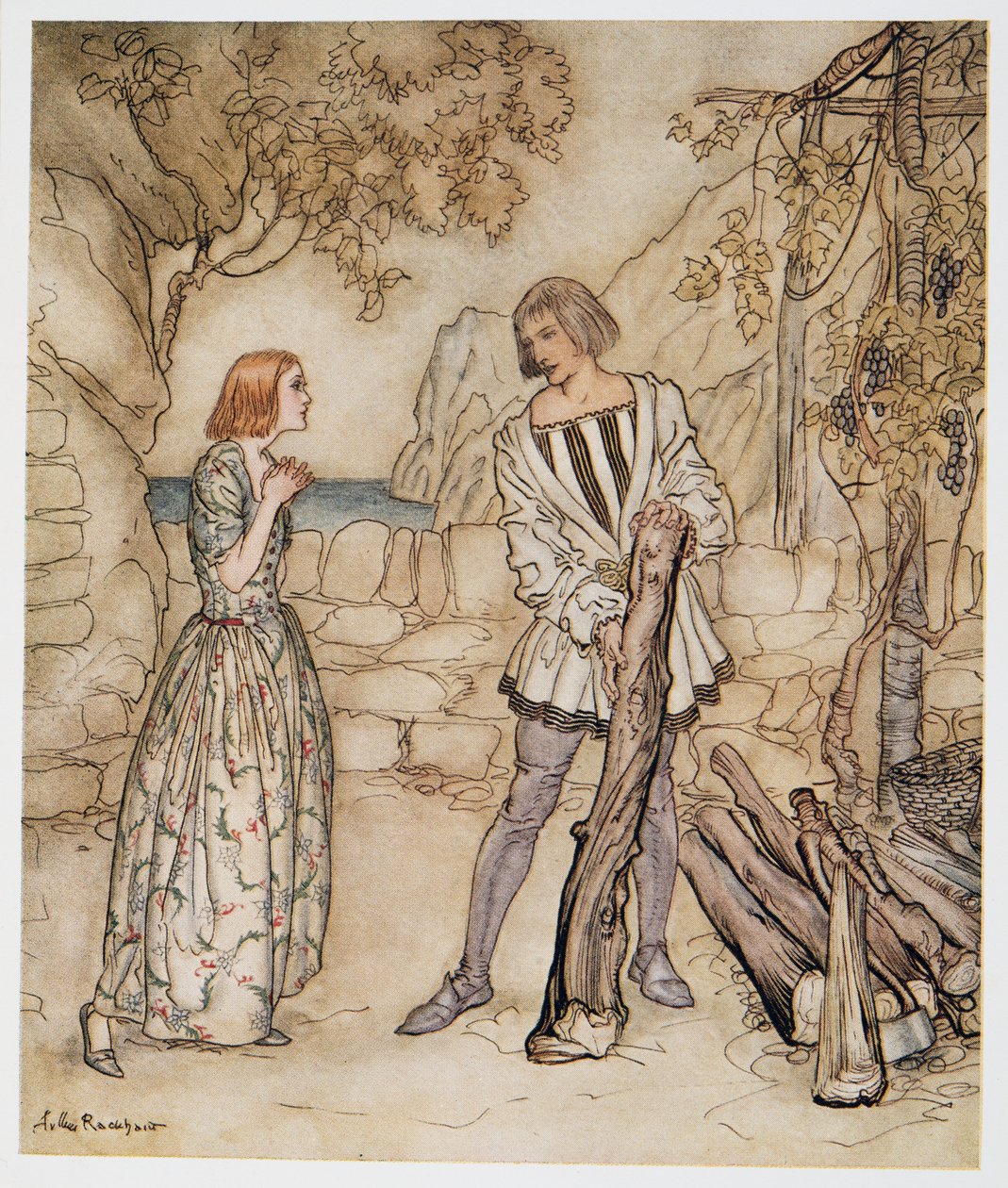 Ack, nu ber er, jobba inte så hårt, illustration från William Shakespeares The Tempest, pub. 1926 av Arthur Rackham