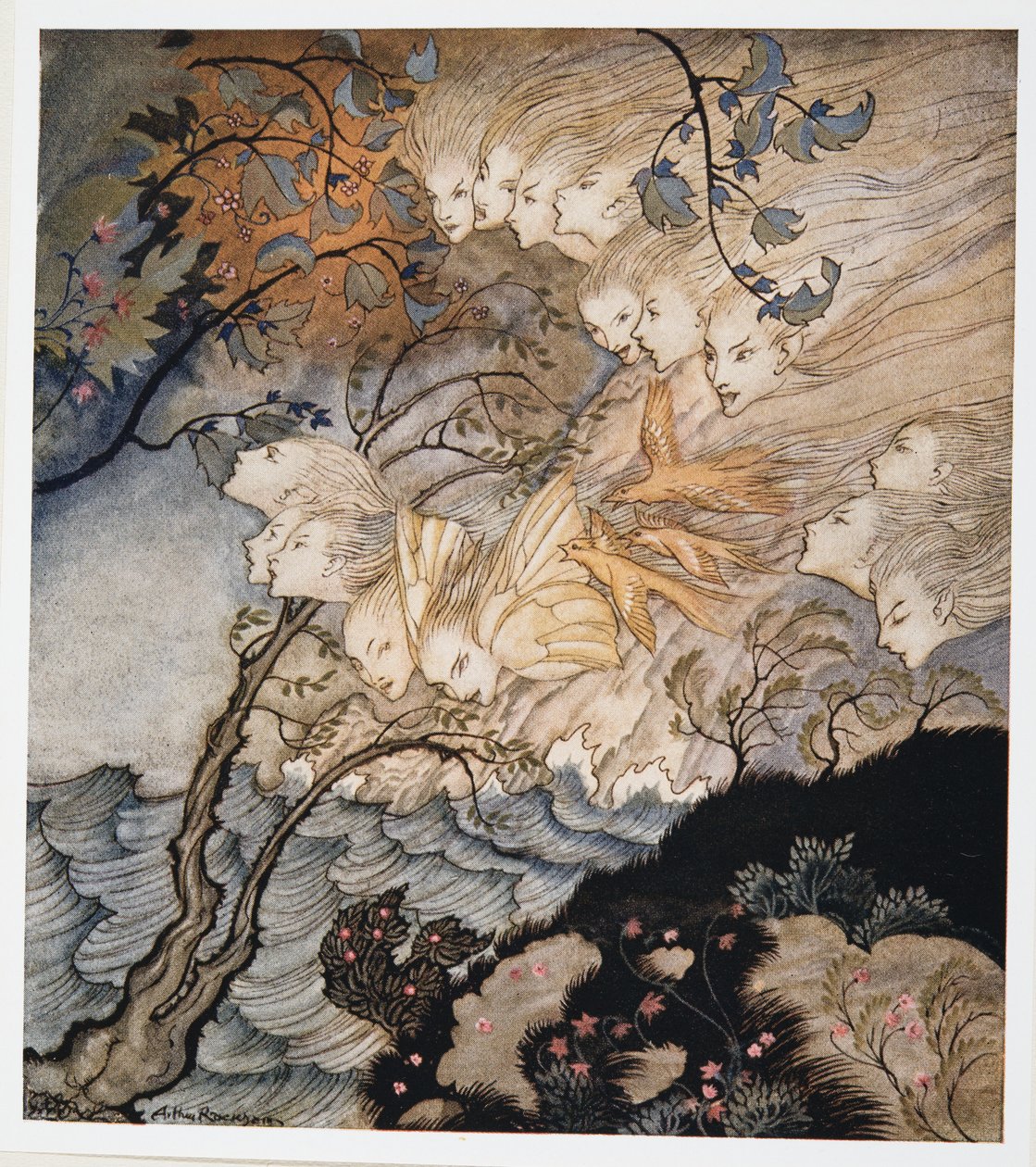 ?. Och ibland röster, illustration från William Shakespeares The Tempest, pub. 1926 av Arthur Rackham