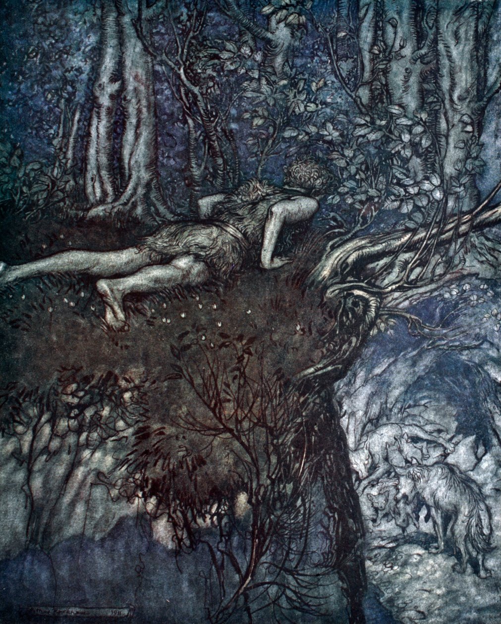 "Och där lärde jag mig hur kärlek var", 1924. av Arthur Rackham