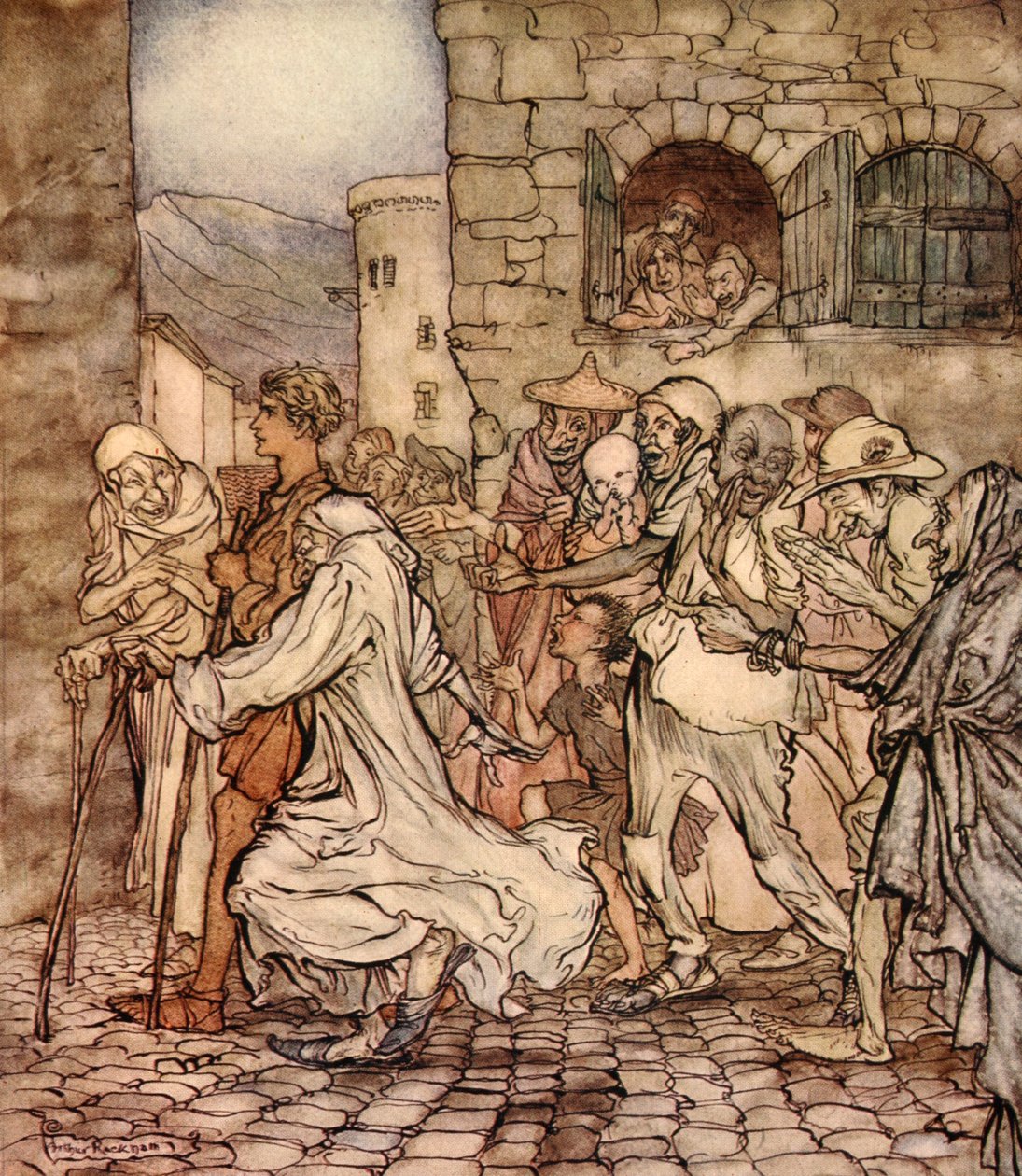 När Perseus gick längs pekade folket efter honom, illustration från 