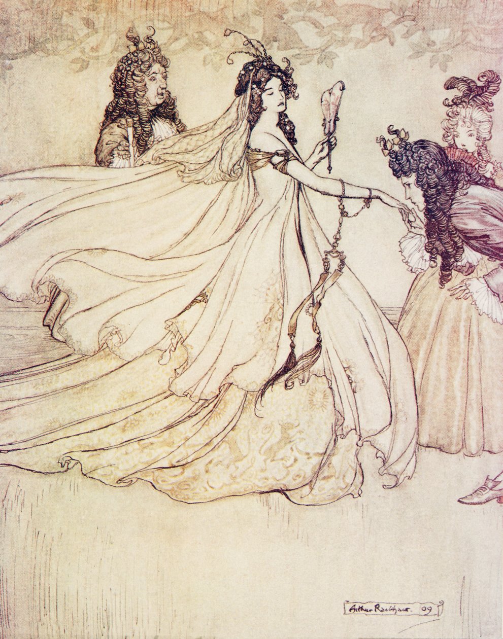 Aschenputtel går på balen, från The Fairy Tales of the Brothers Grimm, pub. 1909 av Arthur Rackham