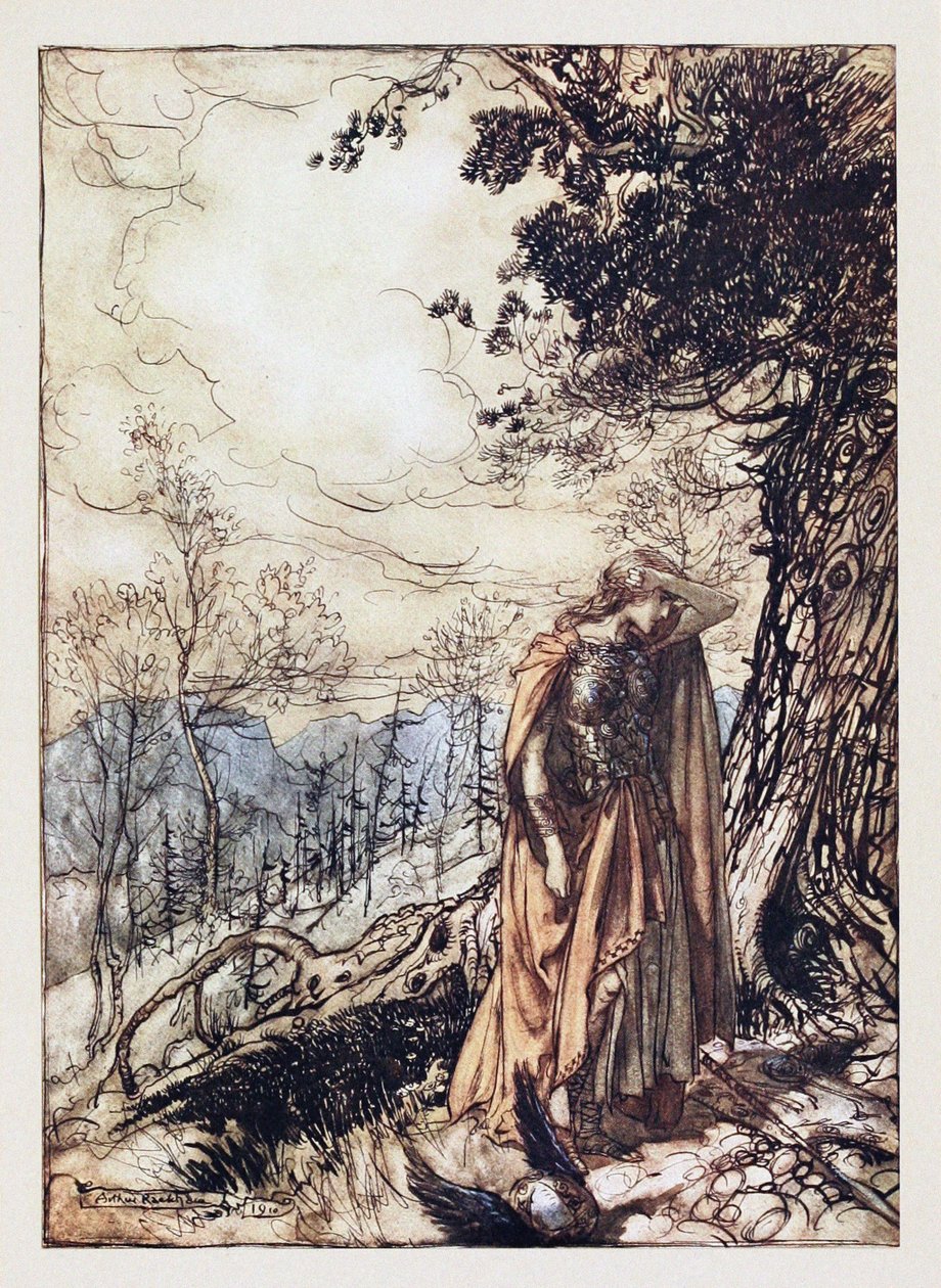 Brünnhilde. Illustration till Rhinegold och Valkyrien av Richard Wagner, 1910 av Arthur Rackham