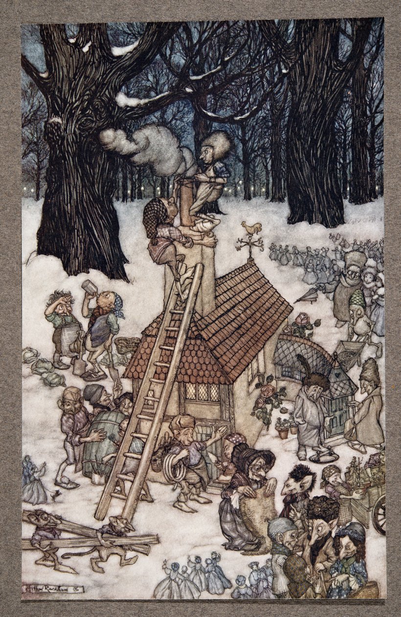 Bygga huset åt Maimie ..., från Peter Pan i Kensington Gardens av J M Barrie (1860 - 1937), pub. 1906 av Arthur Rackham