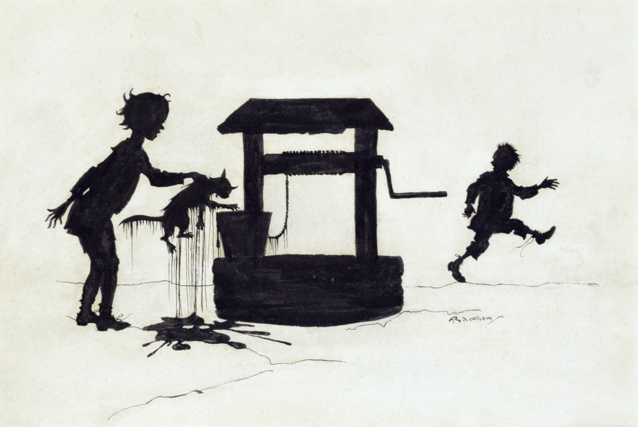 Ding Dong Bell, illustration från Mother Goose: The Old Nursery Rhymes, publicerad 1913 (penna och bläck) av Arthur Rackham