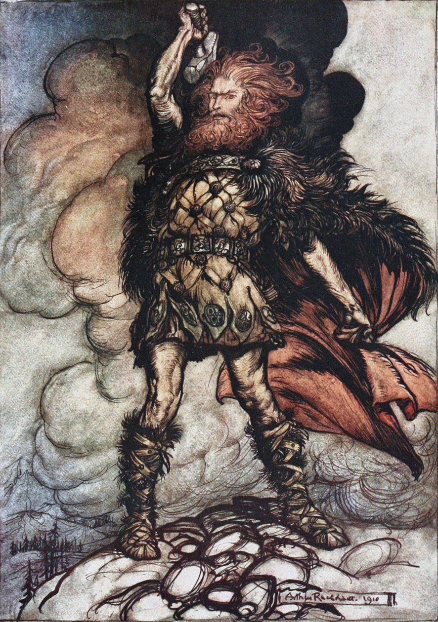 Donner, din herre, kallar ihop sina värdar! Illustration till The Rhinegold and The Valkyrie av Richard W av Arthur Rackham
