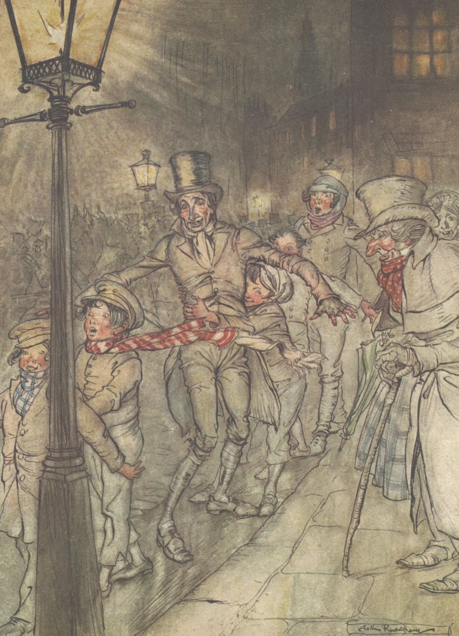 "Nedför en rutschkana vid Cornhill" av Arthur Rackham