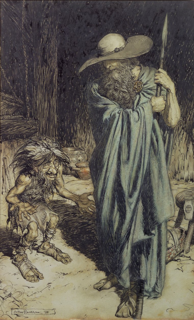 Dvärg och kvinna, ur Wagners Nibelungens ring, 1911 (wc, penna och bläck) av Arthur Rackham