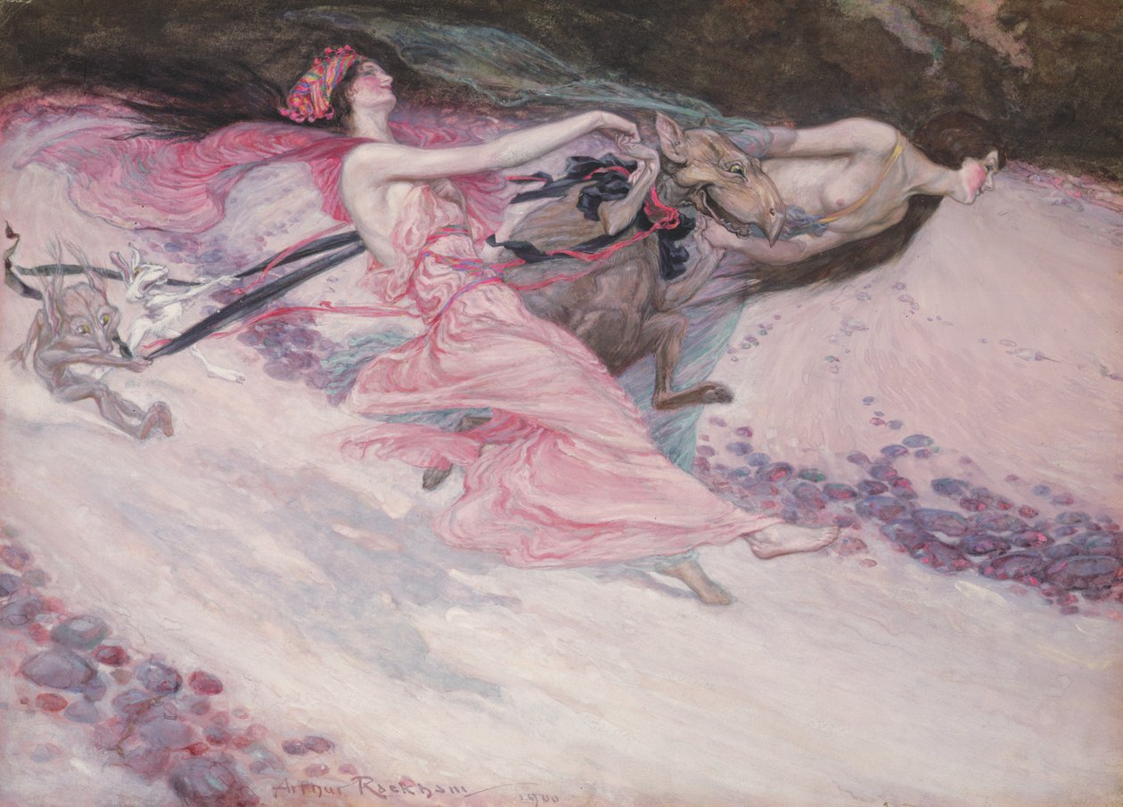 Elfin Revellers, 1900 (wc och gouache på panel) av Arthur Rackham