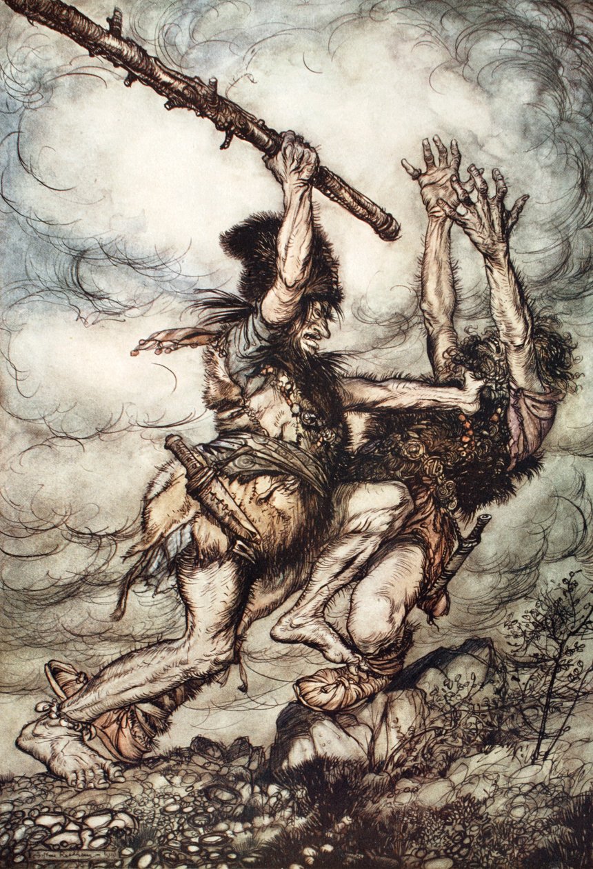 "Fafner dödar Fasolt", 1910. av Arthur Rackham