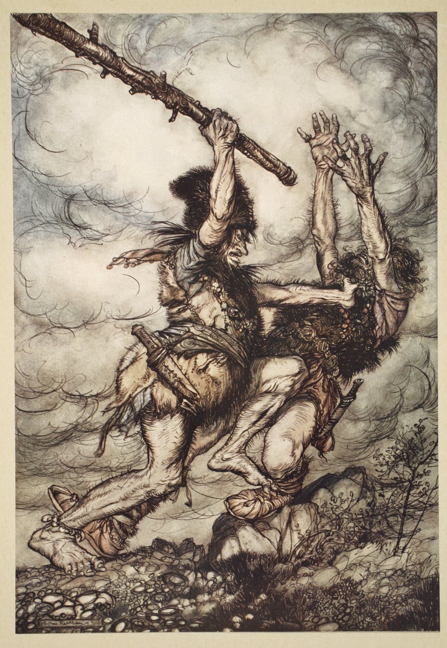Fafner dödar Fasolt, illustration från 