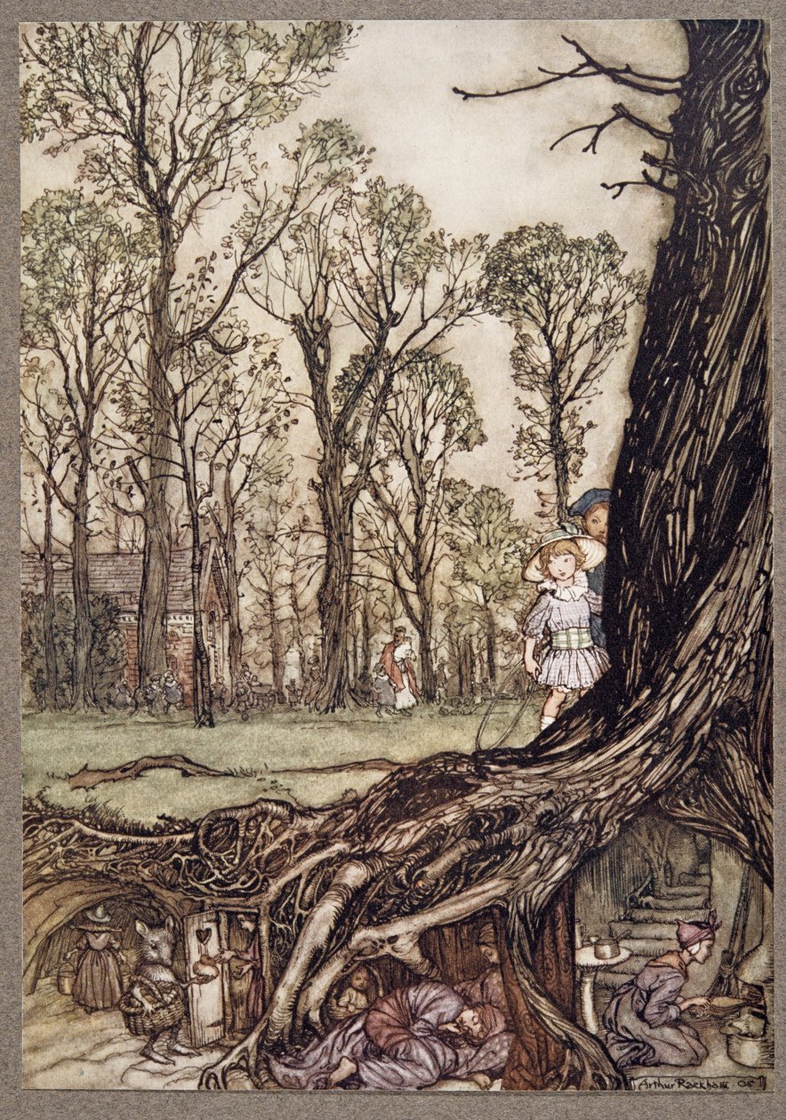 Feer är alla mer eller mindre gömda fram till skymningen, från Peter Pan i Kensington Gardens av J M Barrie (1860 - 1937), pub. 1906 av Arthur Rackham