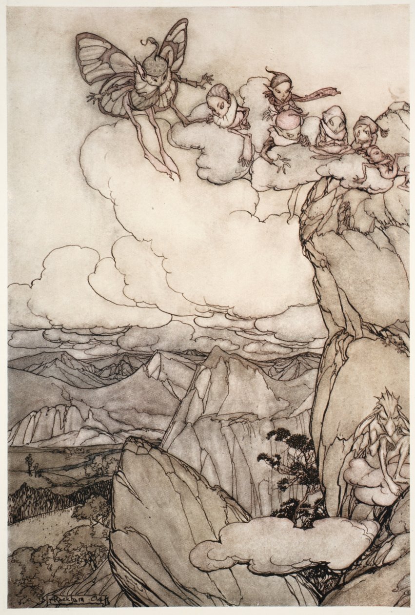 Feer i berg, från Rip Van Winkle av Washington Irving, pub. 1910 av Arthur Rackham